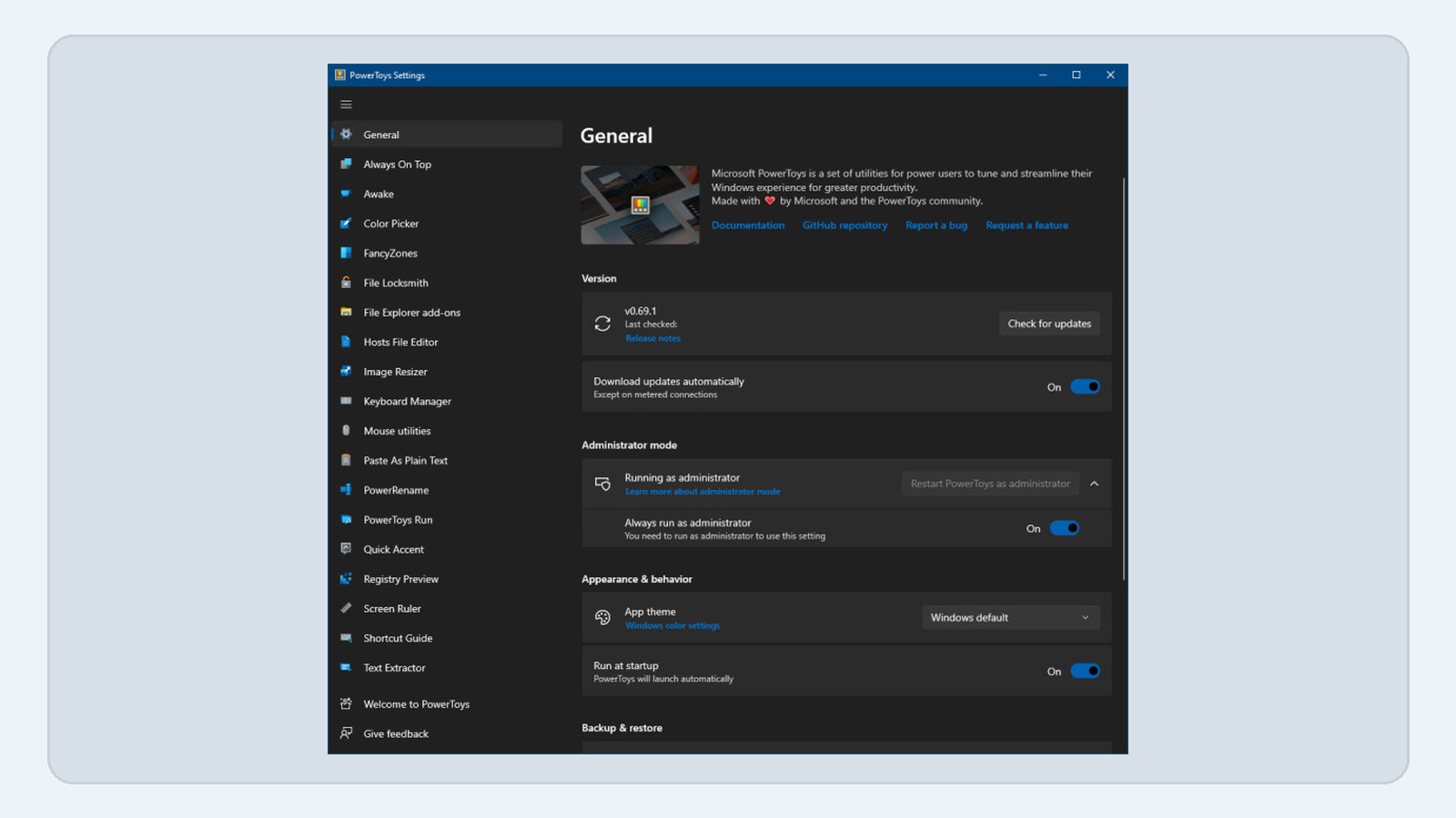 Microsoft PowerToys 设置界面
